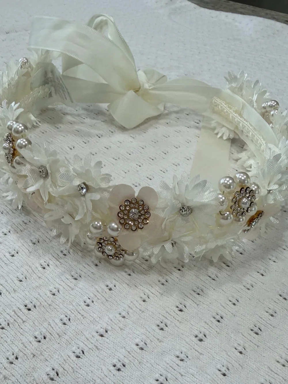 Floral Headband with Pearl & Crystal Accents